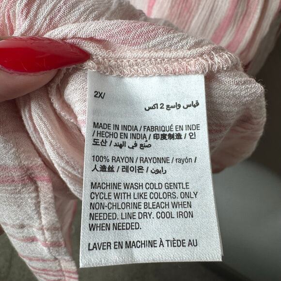 Style & Co Women’s 2X Pink White Striped Button Front Blouse Roll Tab Sleeve - Picture 3 of 8